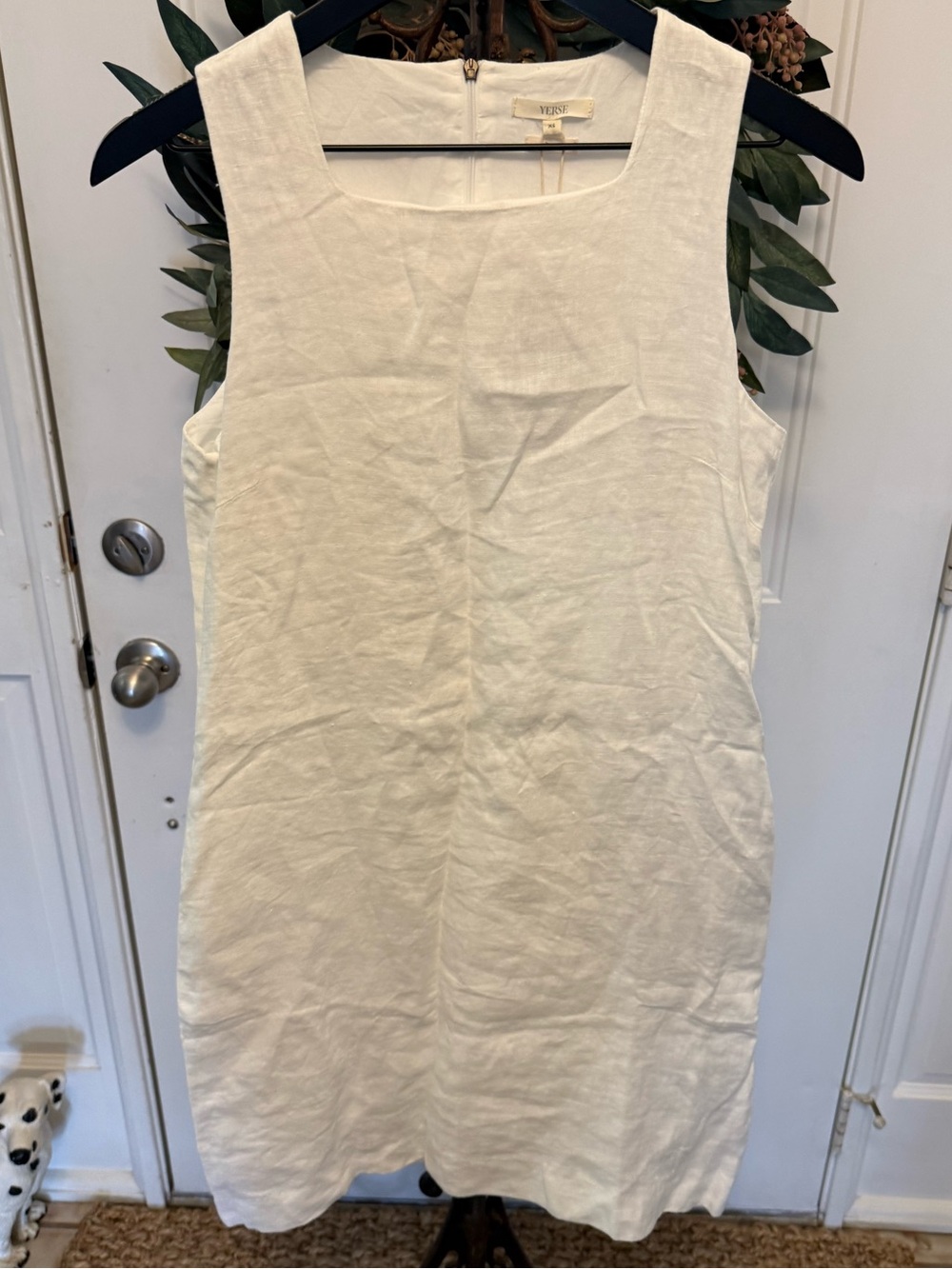 NWT Yerse Minimalist Solid White Linen Sleeveless Shift Dress XS